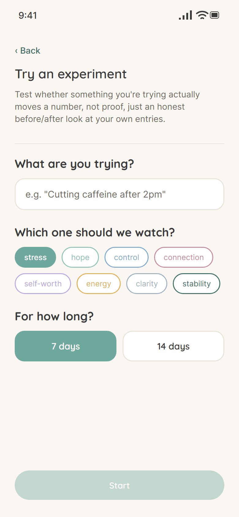 Try an experiment: what are you trying, which one should we watch, for how long