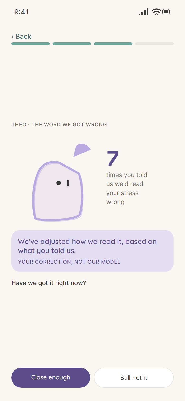 Theo, the word we got wrong: times you corrected a reading, and Have we got it right now